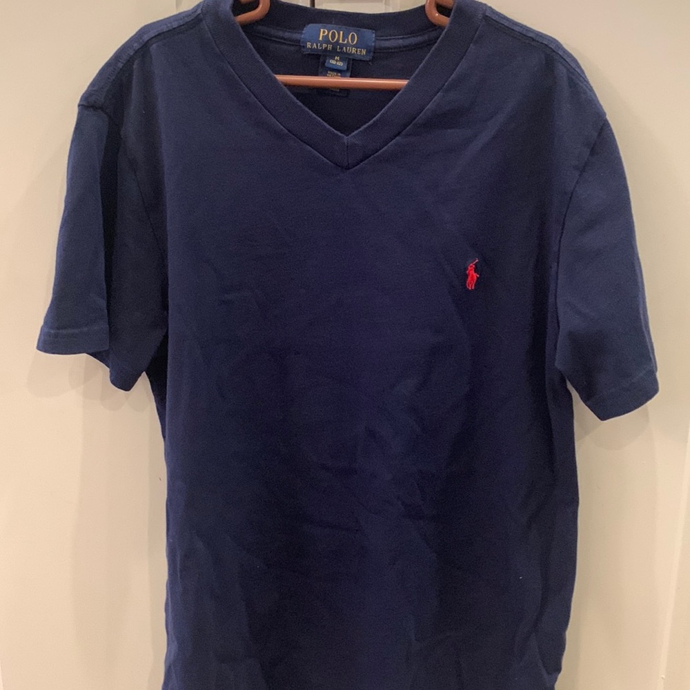Boy’s Ralph Lauren Polo V-Neck T Shirt size Medium (10-12) Navy Blue